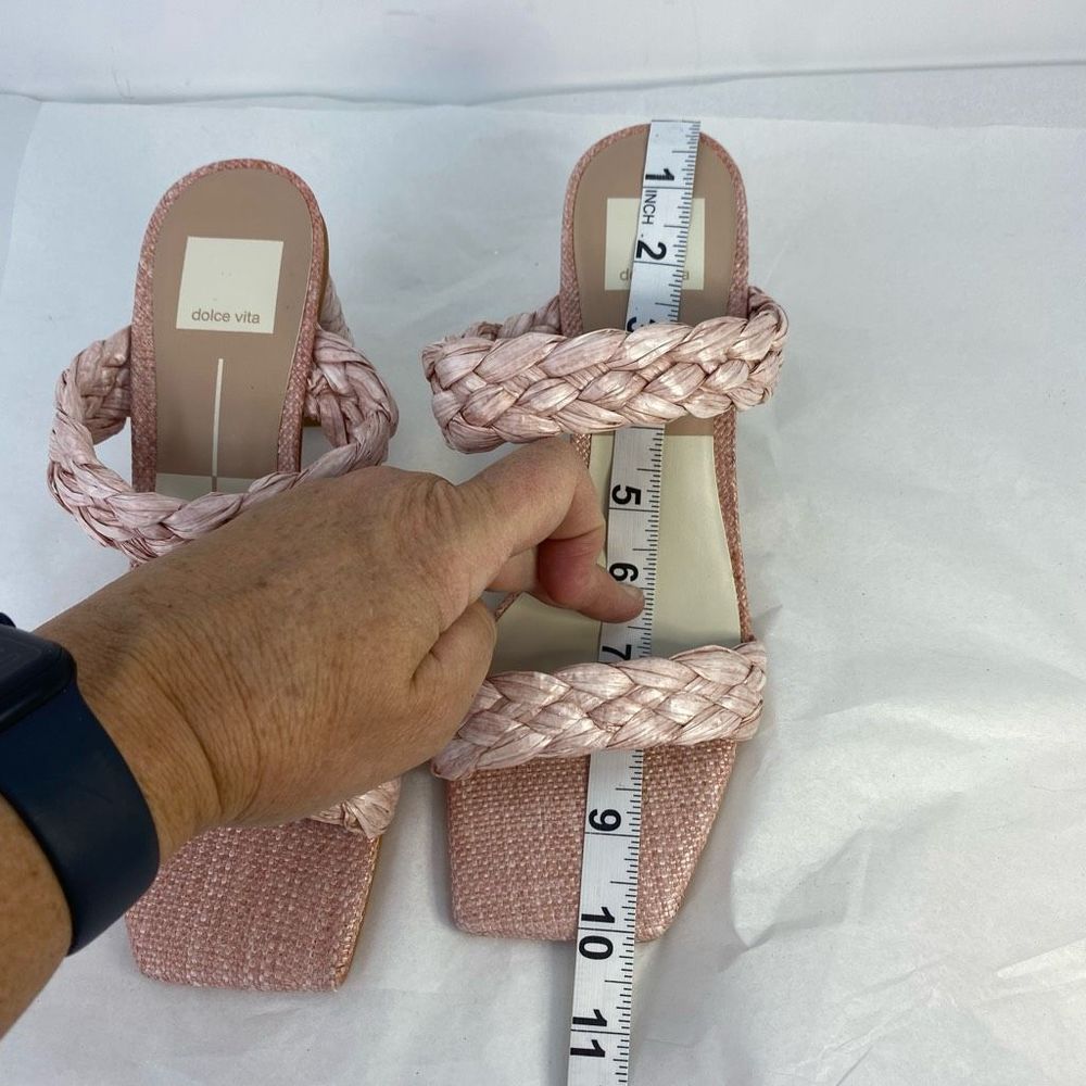 Dolce Vita  Paily Pink Rafia Sandals Braided Straps Chunky Heels - Picture 12 of 16